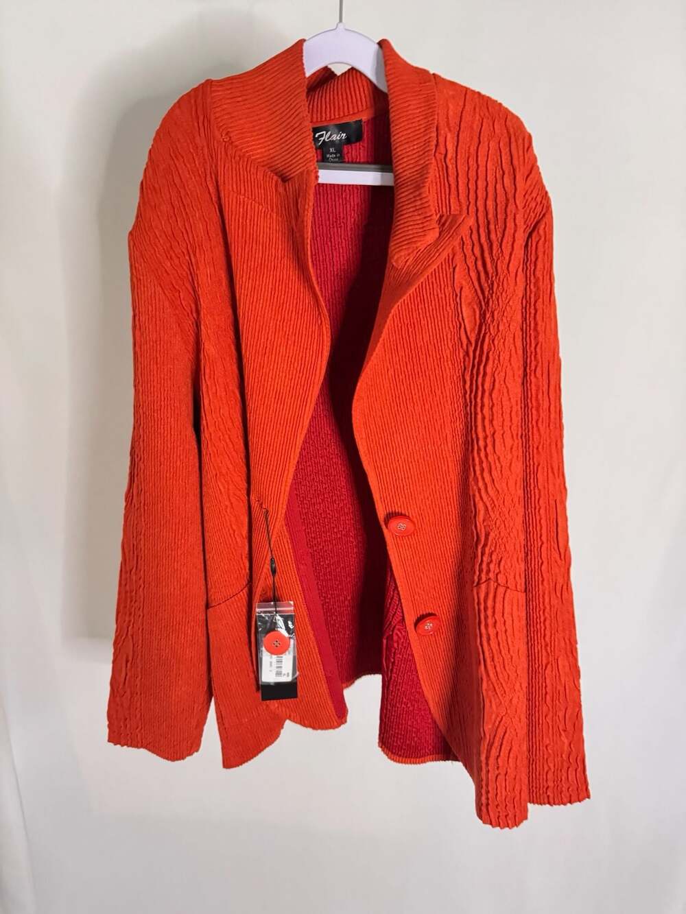 Flair Women's Orange Textured Crinkle Knit Button Front Jacket Size XL